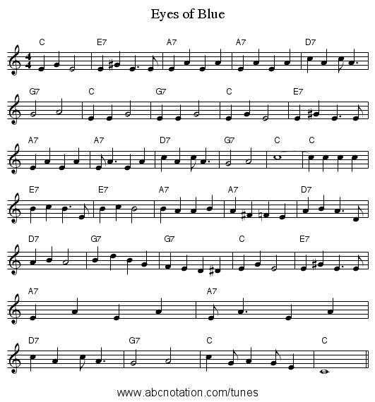 Eyes of Blue - staff notation