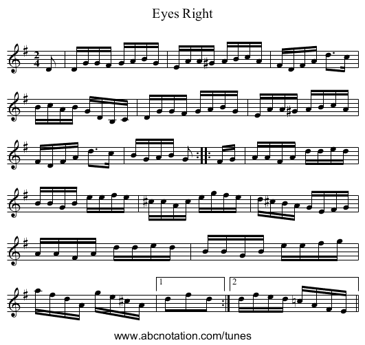 Eyes Right - staff notation