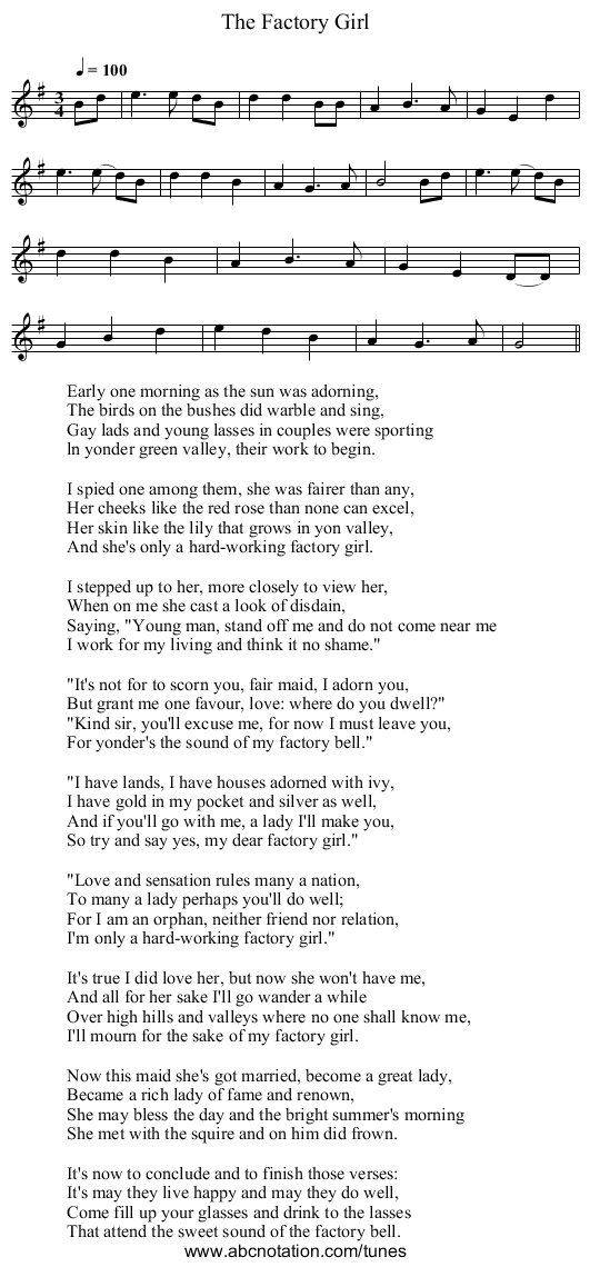 Factory Girl, The - staff notation