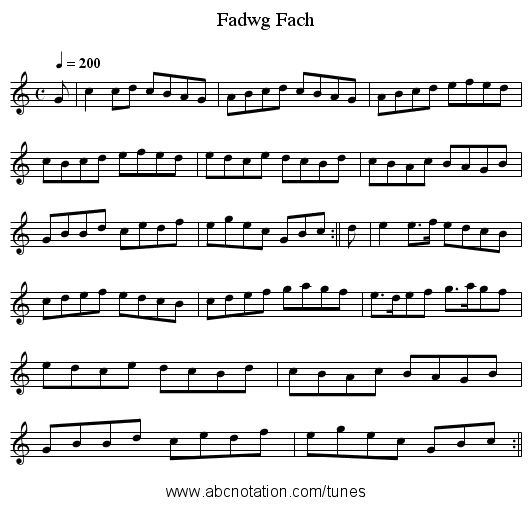 Fadwg Fach - staff notation