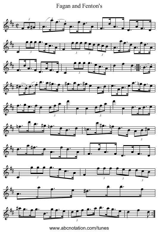 Fagan and Fenton's - staff notation