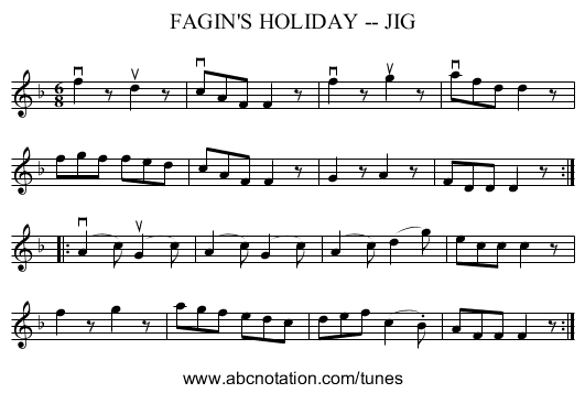 FAGIN'S HOLIDAY -- JIG - staff notation