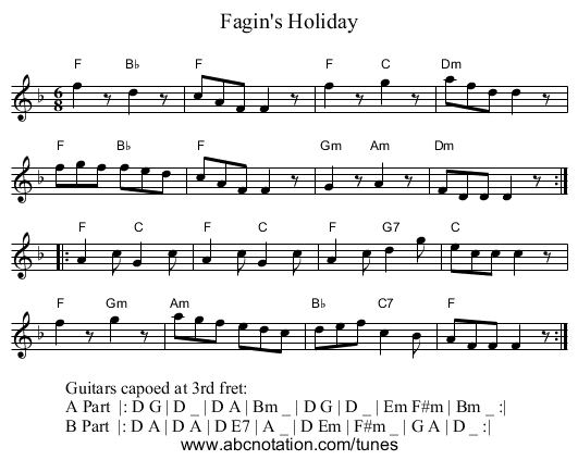 Fagin's Holiday - staff notation