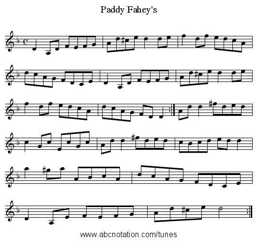Fahey's, Paddy - staff notation