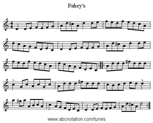 Fahey's - staff notation