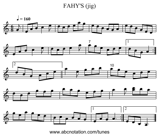 FAHY'S (jig) - staff notation