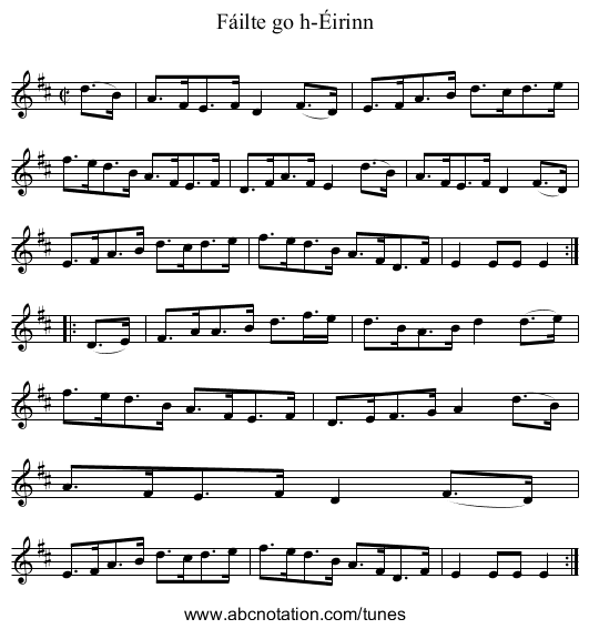 Fáilte go h-Éirinn - staff notation