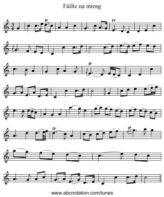 Fáilte na miosg - staff notation