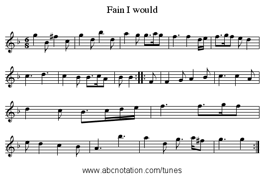 Fain I would - staff notation