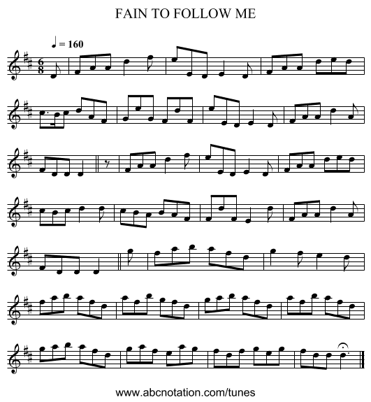 FAIN TO FOLLOW ME - staff notation