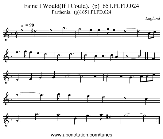 Faine I Would(If I Could). (p)1651.PLFD.024 - staff notation