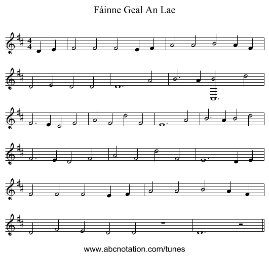 Fáinne Geal An Lae - staff notation