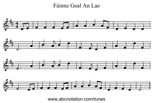 Fáinne Geal An Lae - staff notation