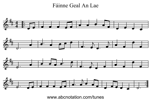 Fáinne Geal An Lae - staff notation