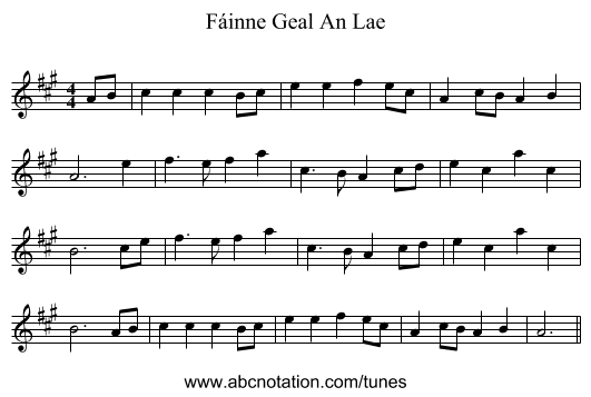 Fáinne Geal An Lae - staff notation