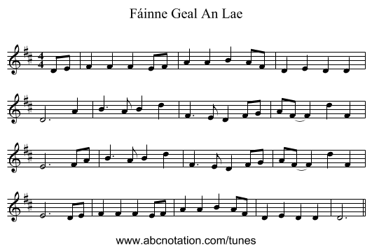 Fáinne Geal An Lae - staff notation