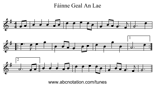 Fáinne Geal An Lae - staff notation