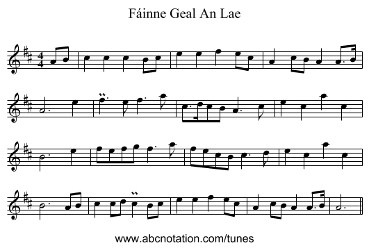 Fáinne Geal An Lae - staff notation