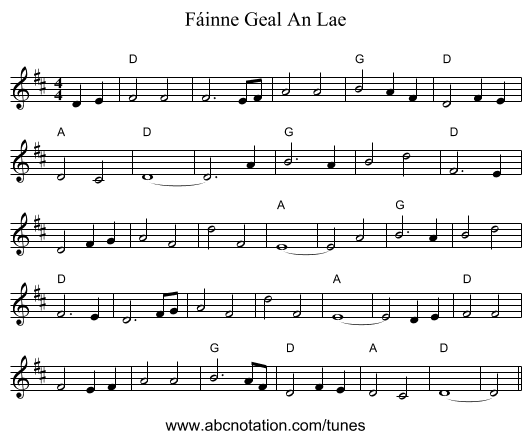 Fáinne Geal An Lae - staff notation