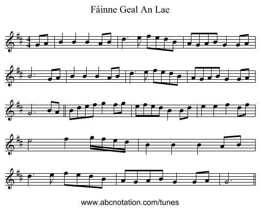 Fáinne Geal An Lae - staff notation