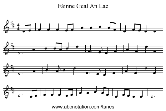 Fáinne Geal An Lae - staff notation