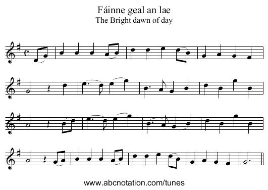 Fáinne geal an lae - staff notation