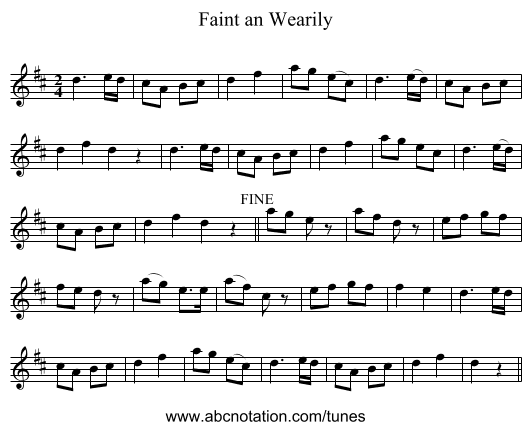 Faint an Wearily - staff notation
