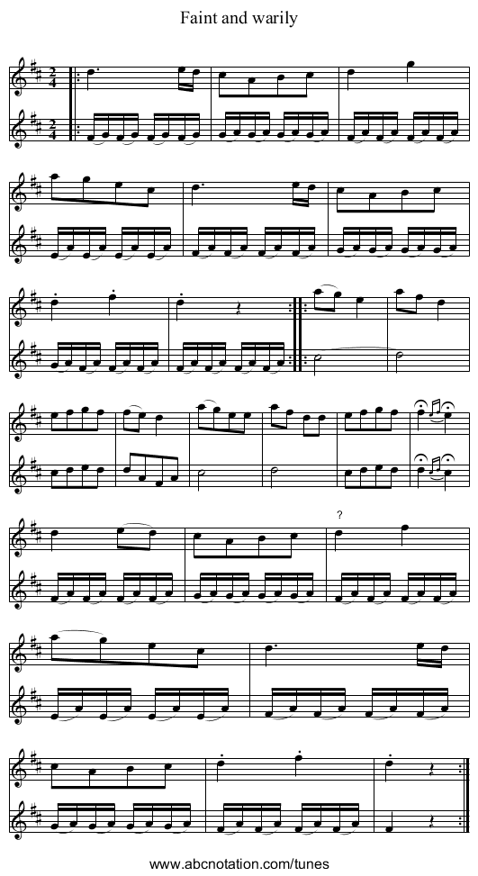 Faint and warily - staff notation