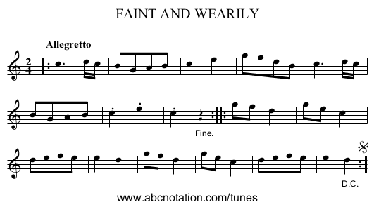 FAINT AND WEARILY - staff notation