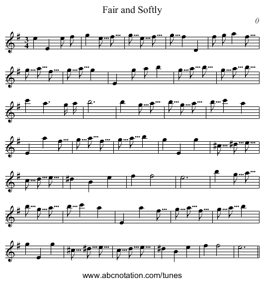 Fair and Softly - staff notation