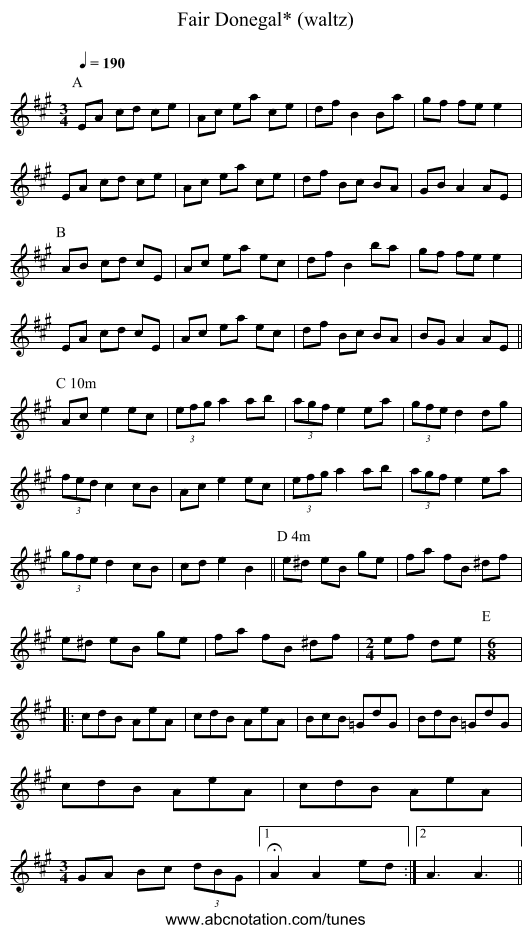 Fair Donegal* (waltz) - staff notation