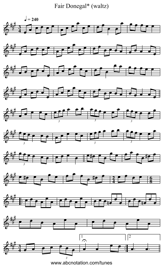 Fair Donegal* (waltz) - staff notation