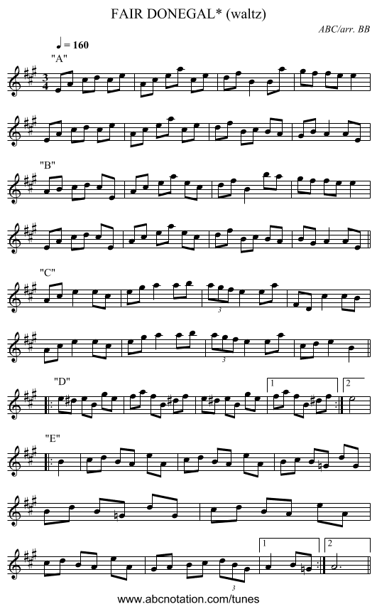 FAIR DONEGAL* (waltz) - staff notation