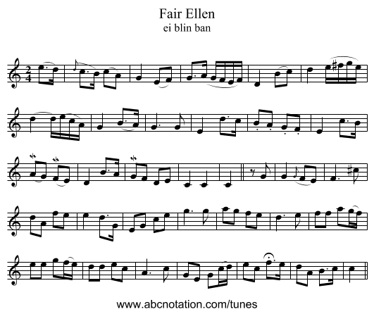Fair Ellen - staff notation