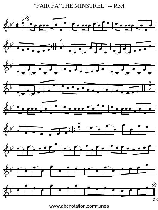 FAIR FA' THE MINSTREL -- Reel - staff notation