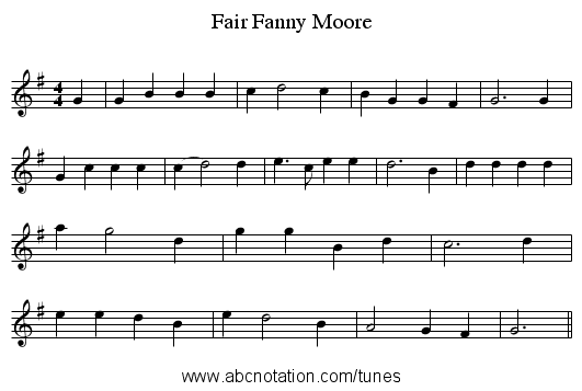 Fair Fanny Moore - staff notation