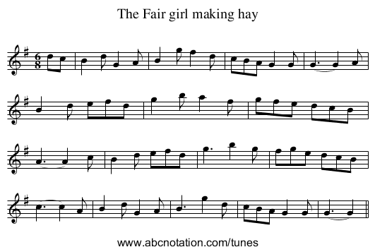 Fair girl making hay, The - staff notation