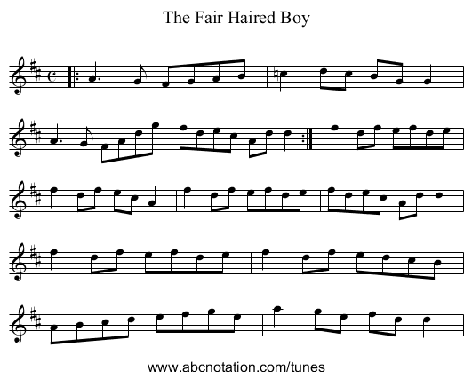 Fair Haired Boy, The - staff notation