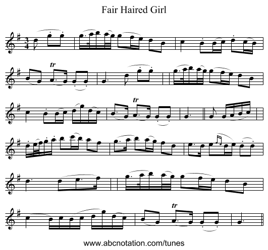 Fair Haired Girl - staff notation