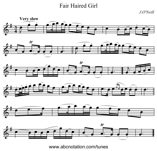 Fair Haired Girl - staff notation