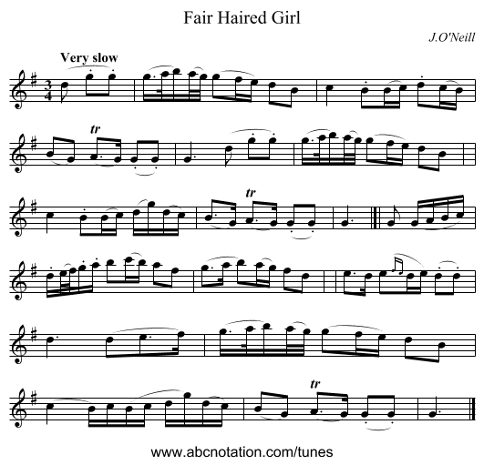 Fair Haired Girl - staff notation