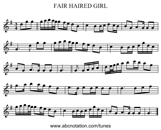 FAIR HAIRED GIRL - staff notation