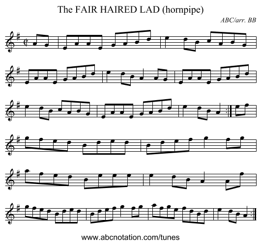 FAIR HAIRED LAD (hornpipe), The - staff notation