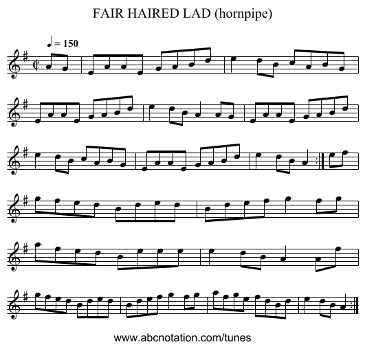 FAIR HAIRED LAD (hornpipe) - staff notation