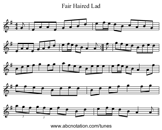 Fair Haired Lad - staff notation