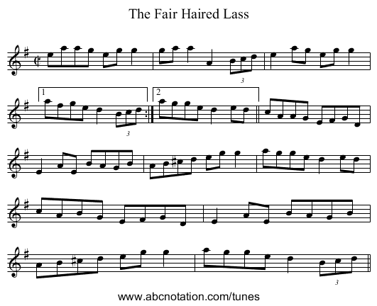 Fair Haired Lass, The - staff notation
