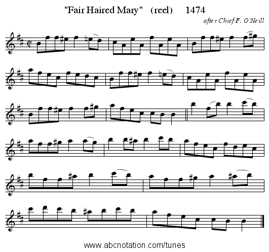 Fair Haired Mary   (reel)     1474 - staff notation