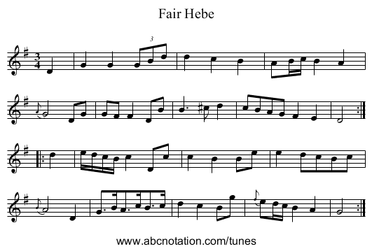 Fair Hebe - staff notation