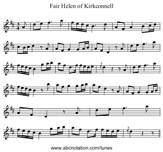 Fair Helen of Kirkconnell - staff notation