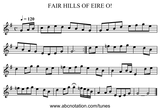 FAIR HILLS OF EIRE O! - staff notation